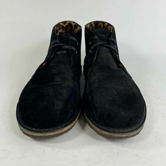 Saint Laurent Men\'s Black Suede Cheetah Pony Hair US 13 Lace-Up Chukka Boots